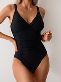 Emoswim-Women's One Piece Swimsuit Tummy Control Bathing Suit Plunge V Neck Swimwear
