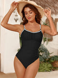 Emoswim - Women's One Piece Swimsuit, Ruched Tummy Control Full Coverage, Color Block Shell Stitch Modest Bathing Suit