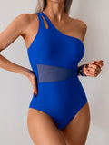 Emoswim-Women's One Piece Swimsuits Tummy Control Mesh Patchwork Bathing Suit One Shoulder Adjustable Straps