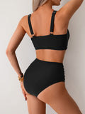 Emoswim-Women's High Waisted Bikini Sets Twist Front Two Piece Swimsuit Ruched Tummy Control Bathing Suits
