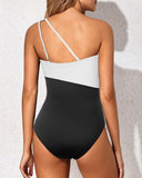 Emoswim - Maillot de Bain Une Pièce Asymétrique pour Femme Gainant Amincissant - Noir Blanc