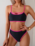 Emoswim-Women's Bikini Sets High Waisted Color Block Swimwear Sexy Cut Out Bathing Suit Sporty Two Piece Swimsuits