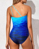 Emoswim - One Shoulder One Piece Swimsuit for Women Tummy Control Bathing Suits-Blue Ocean