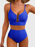 Emoswim - Summer Two Piece Bikini Set U-Wire Cutout High Waisted Swimsuit-Blue