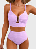 Emoswim - Summer Two Piece Bikini Set U-Wire Cutout High Waisted Swimsuit-Purple