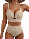 Emoswim-High-Waisted Tummy Control Bikini Set Textured U-Wire Cutout Swimwear HWTC2301