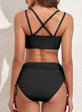 EMOSWIM - Women's Bikini Sets Two Piece Swimsuit V Neck High Waisted Ruched Tummy Control Bathing Suit
