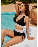 Emoswim - Ensembles de bikini taille haute gainants avec blocs de couleurs - Noir