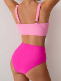 Emoswim-Women's High Waisted Bikini Sets Solid Pleated 2 Piece Swimsuits Sexy Beach Sets with Removable Pads