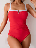 Emoswim - Women's One Piece Swimsuits Color Block Slimming Tummy Control Bathing Suit V Vired Full Coverage Swimwear