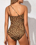 Emoswim - Maillot de Bain Asymétrique 1 Pièce pour Femme Gainant - Leopard Jaune