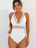 Emoswim - Women Plus Size One Piece Swimsuit V Neck Mesh Sheer Tummy Control Bathing Suit