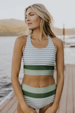 Emoswim-Striped Zipper Back Chic Bikini Set
