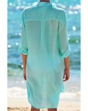 Emoswim - Chemise de plage à manches longues, coloris vert, poches, marine