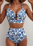 Emoswim - 2026 Summer Two Piece Bikini Set U-Wire Cutout High Waisted Swimsuit-Pink Floral