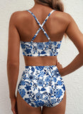 Emoswim - 2026 Summer Two Piece Bikini Set U-Wire Cutout High Waisted Swimsuit-Pink Floral