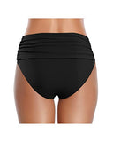 Emoswim – Bauchweg-Bikinihose mit hohem Bund und Raffung – Schwarz