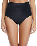 Emoswim - Women's Ruched Bathing Suit Bottom High Waisted Bikini Bottoms-Black