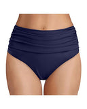 Emoswim - Bas de maillot de bain bikini taille haute froncé amincissant pour femme - Bleu marine