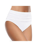 Emoswim - High Waisted geraffte Badeshorts Damen Bauchweg Bikinihose – Weiß
