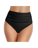 Emoswim – Bauchweg-Bikinihose mit hohem Bund und Raffung – Schwarz