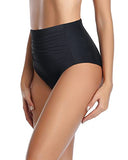 Emoswim - Women's Ruched Bathing Suit Bottom High Waisted Bikini Bottoms-Black