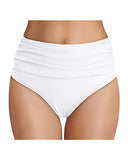 Emoswim - High Waisted geraffte Badeshorts Damen Bauchweg Bikinihose – Weiß
