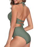 Emoswim - Maillot de Bain Deux Pièces Taille Haute Tendance, Bikini Dos Nu pour Femmes - Vert Armée