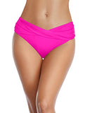 Emoswim - Bas de maillot de bain taille haute échancré en V pour femme - Rose néon