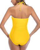 Emoswim - Chic High Waisted Halter Front Tie Knot One Piece Cutout Swimsuits-Neon Yellow