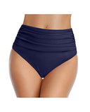 Emoswim - Bas de maillot de bain bikini taille haute froncé amincissant pour femme - Bleu marine