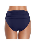 Emoswim - Bas de maillot de bain bikini taille haute froncé amincissant pour femme - Bleu marine