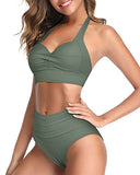 Emoswim - Maillot de Bain Deux Pièces Taille Haute Tendance, Bikini Dos Nu pour Femmes - Vert Armée