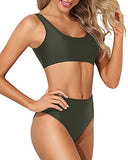 Emoswim - Ensemble de Bikini Deux Pièces Push-Up Soutien-Gorge et Col Rond pour Femme - Vert Armée