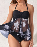 Emoswim - Halter Flyaway Tankini Set For Women Mid Rise Bikini Bottom-Black