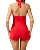 Emoswim - Hard Padded Push Up Bra Swimsuits Shorts Boyleg-Red