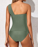 Emoswim - Sexy One Shoulder Swim Top Two Piece Tankini Bathing Suits For Women-Olive Green
