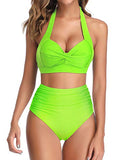 Emoswim – Zweiteiliger, verstellbarer Neckholder-Bikini für Damen – Neongrün