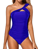 Emoswim - Wattierter Tankini mit Raffungen und One-Shoulder-Träger-Royal Blue