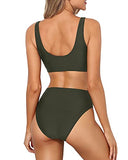 Emoswim - Ensemble de Bikini Deux Pièces Push-Up Soutien-Gorge et Col Rond pour Femme - Vert Armée