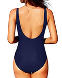 Emoswim - Sexy See Through Mesh U Back Design Mesh One Piece Swimsuits-Navy Blue