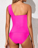 Emoswim - Eleganter Ruched One Shoulder Tankini-Badeanzug mit Shorts – Neonpink