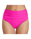 Emoswim - gerafftes Bikiniunterteil für Damen mit hoher Taille und Bauchkontrolle – Neonpink