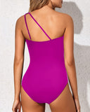 Emoswim – One Shoulder Badeanzug für Damen, bauchkontrollierend – Lila Rot