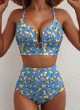 Emoswim - 2026 Summer Two Piece Bikini Set U-Wire Cutout High Waisted Swimsuit-Green Pink Lily