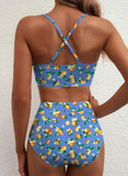 Emoswim - 2026 Summer Two Piece Bikini Set U-Wire Cutout High Waisted Swimsuit-Green Pink Lily
