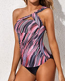 Emoswim - Sexy Asymmetrical Tankini Top 2 Piece Tankini Bathing Suits For Women Shorts-Pink Stripe