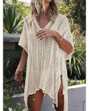Emoswim - Durchsichtiger, ausgehöhlter Crochet-Überwurf in unregelmäßigem Schnitt - Beige
