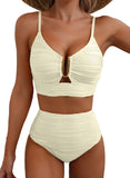 EMOSWIM Bikini-Set mit hoher Taille und Bauchkontrolle, texturierte Bademode mit U-Bügel-Cutout