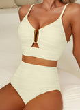 Emoswim-High-Waisted Tummy Control Bikini Set Textured U-Wire Cutout Swimwear HWTC2301